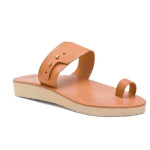 Beek Anthropologie Leather Toe Loop Platform Slide Sandals Tan Studs Womens 6